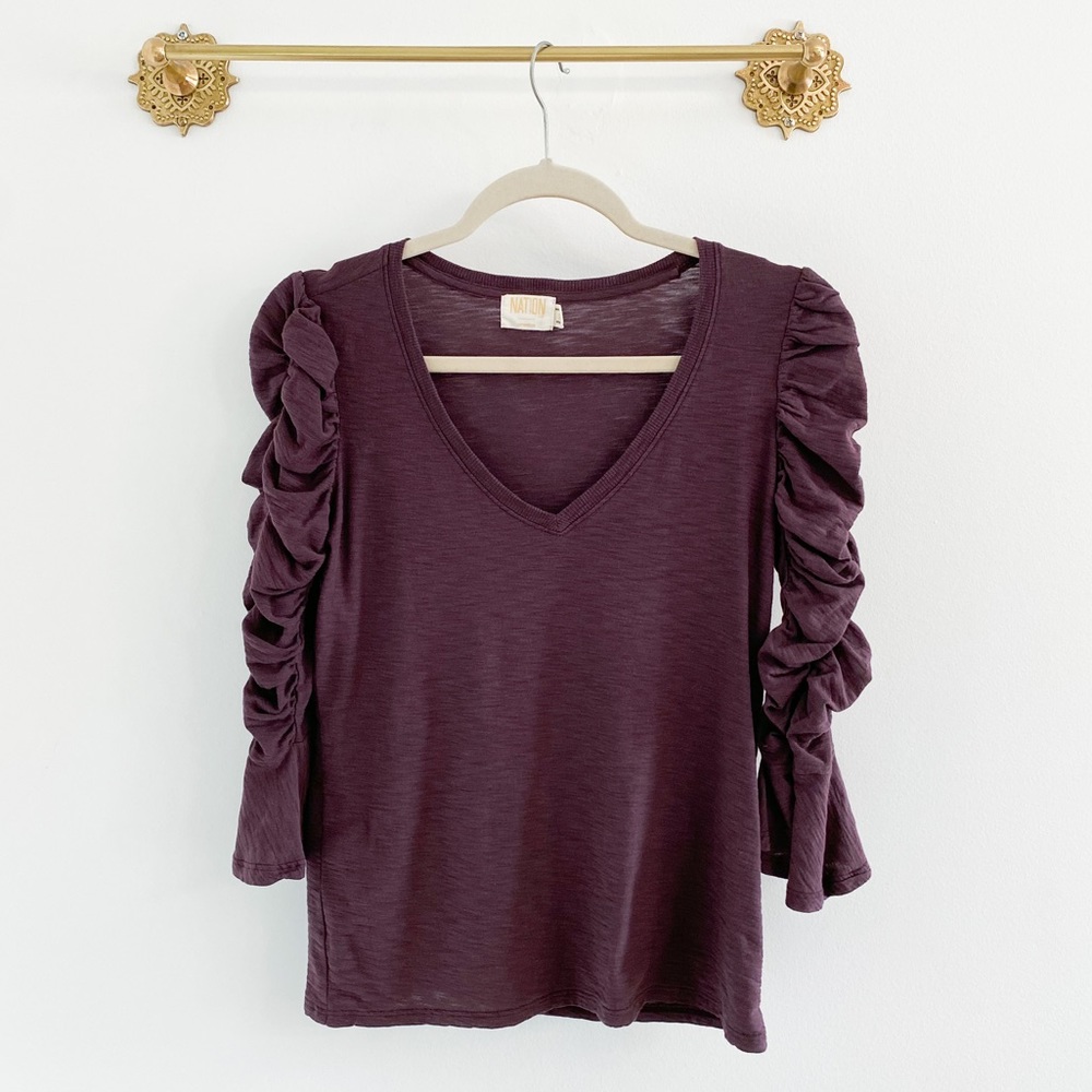 Nation LTD Silvia Pima Cotton Flare Sleeve Ruched Tee